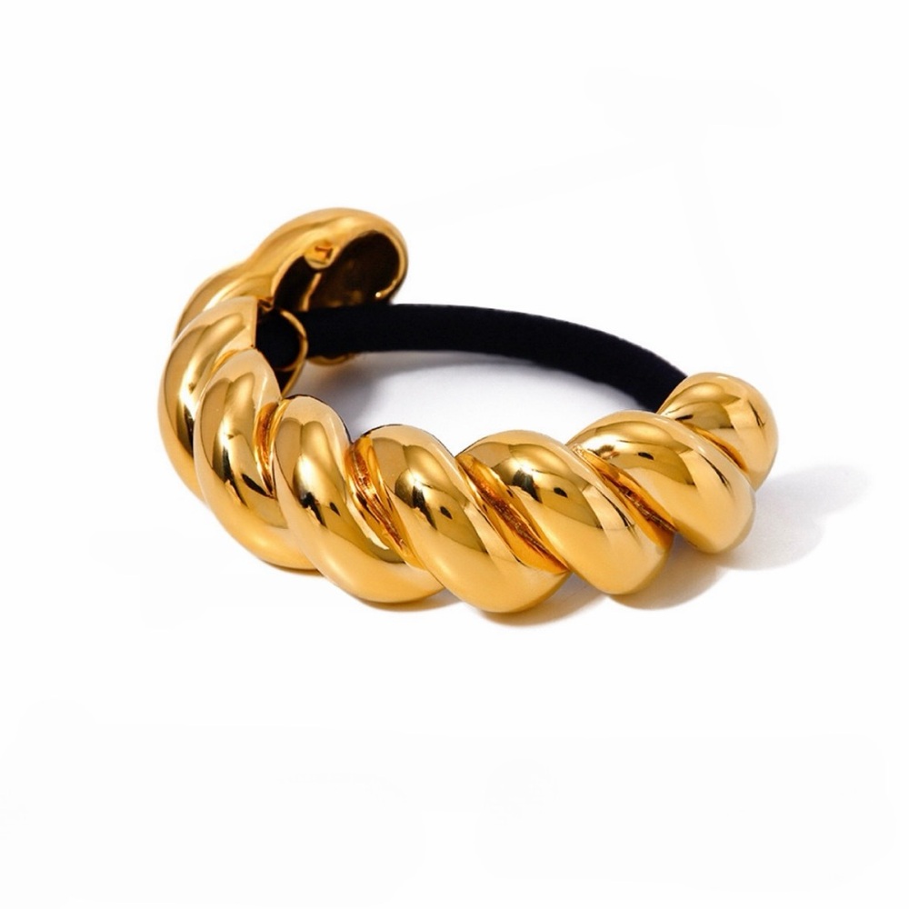 GLOSSY TWIST PONY CUFF*Ponytail Hair Band Accessories*18K Gold Plated* - Picture 2 of 6